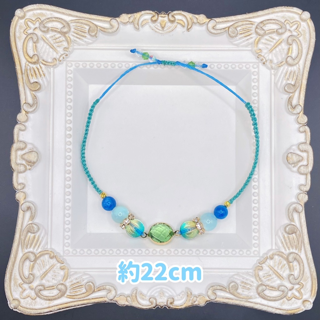 【即納品】ガラスチャームブレスレット/青磁色【Chimama】