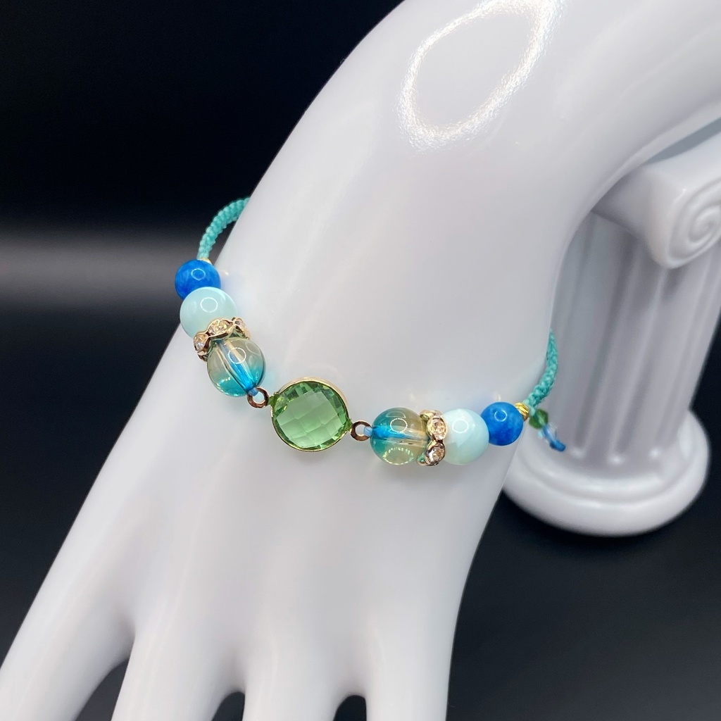 【即納品】ガラスチャームブレスレット/青磁色【Chimama】