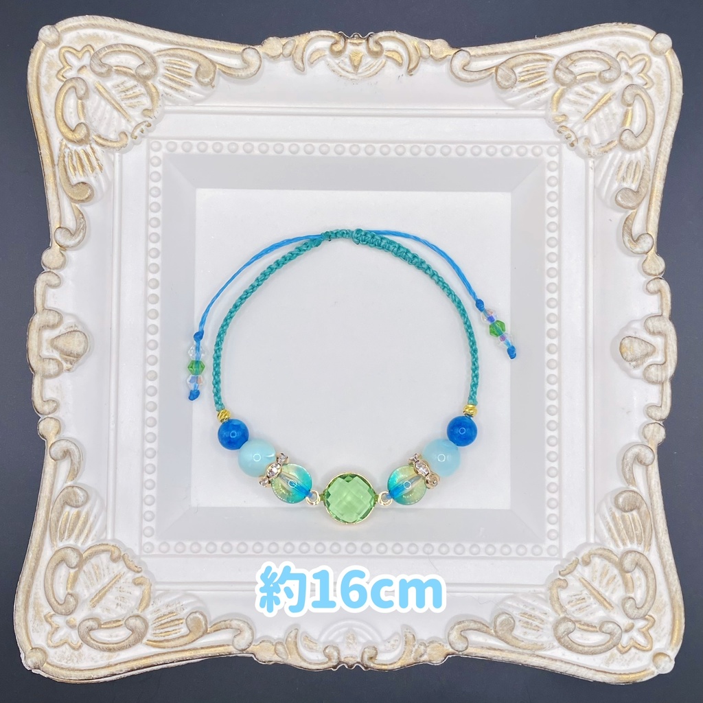 【即納品】ガラスチャームブレスレット/青磁色【Chimama】