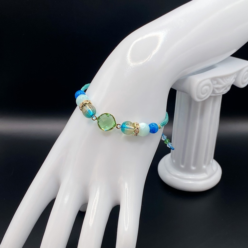 【即納品】ガラスチャームブレスレット/青磁色【Chimama】