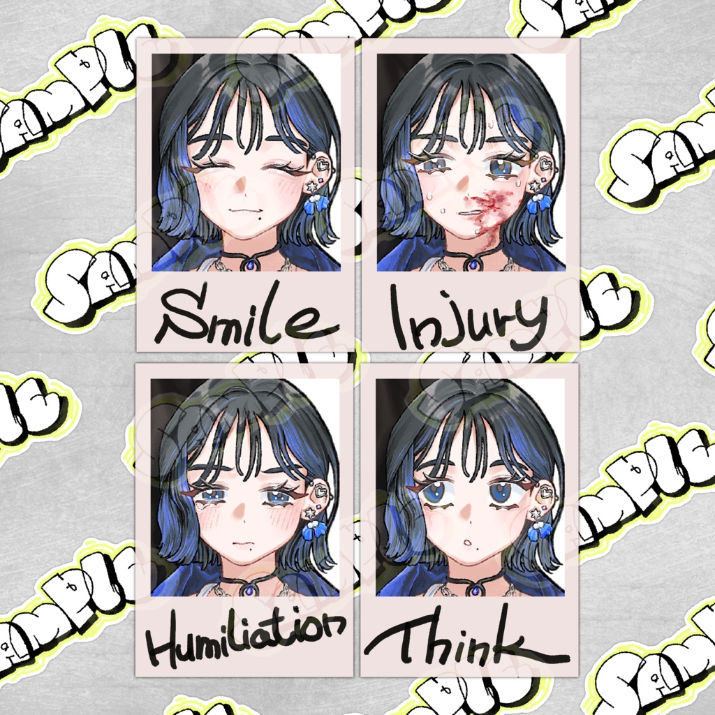 【立ち絵素材】ロックバンド風のメッシュヘア女性/表情10種