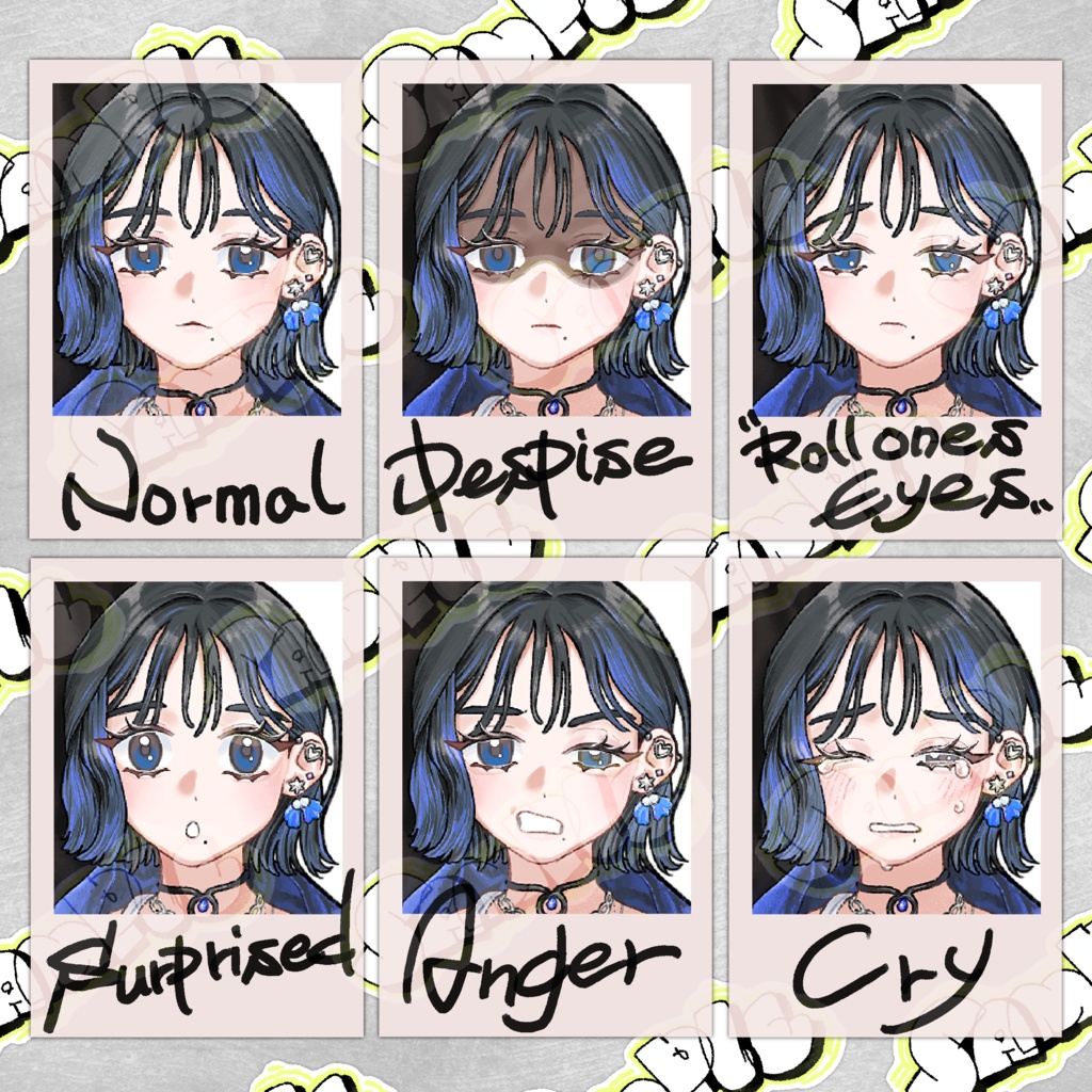 【立ち絵素材】ロックバンド風のメッシュヘア女性/表情10種