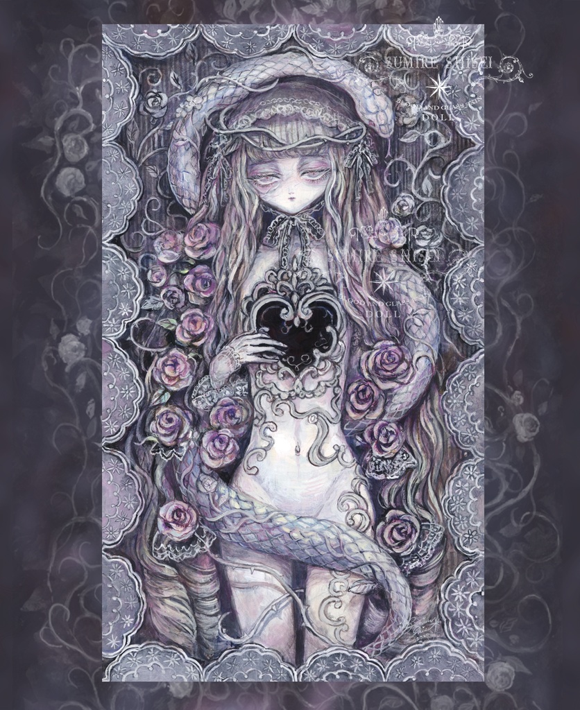 【原画作品】Blessing serpent-薄紅の匣-(A4マット付)※額装オプション有