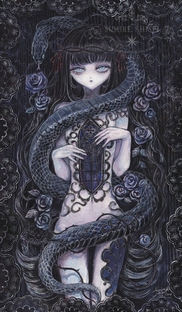 【原画作品】Blessing serpent-闇夜の匣-(A4マット付)※額装オプション有