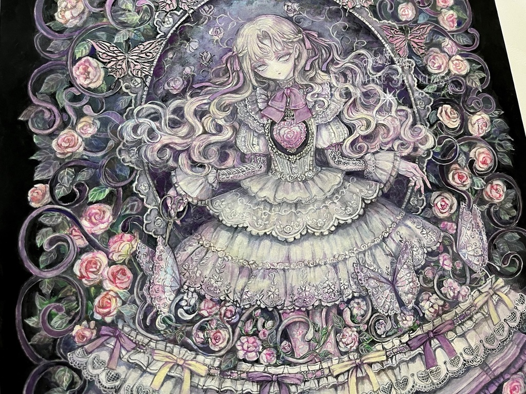 【絵画作品】薔薇色硝子の少女