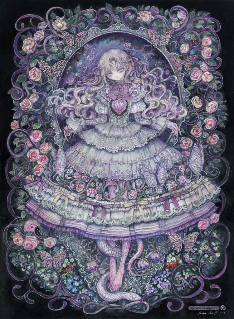 【絵画作品】薔薇色硝子の少女