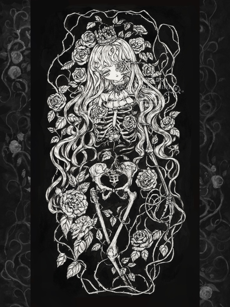 【額装ペン画作品】咲く骸🥀