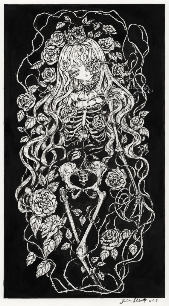 【額装ペン画作品】咲く骸🥀