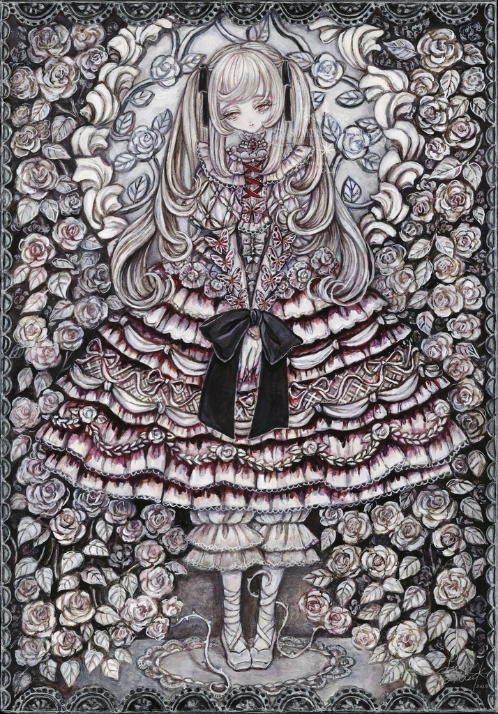 【絵画作品】Crimson Cream Cake Doll 🤍🍓