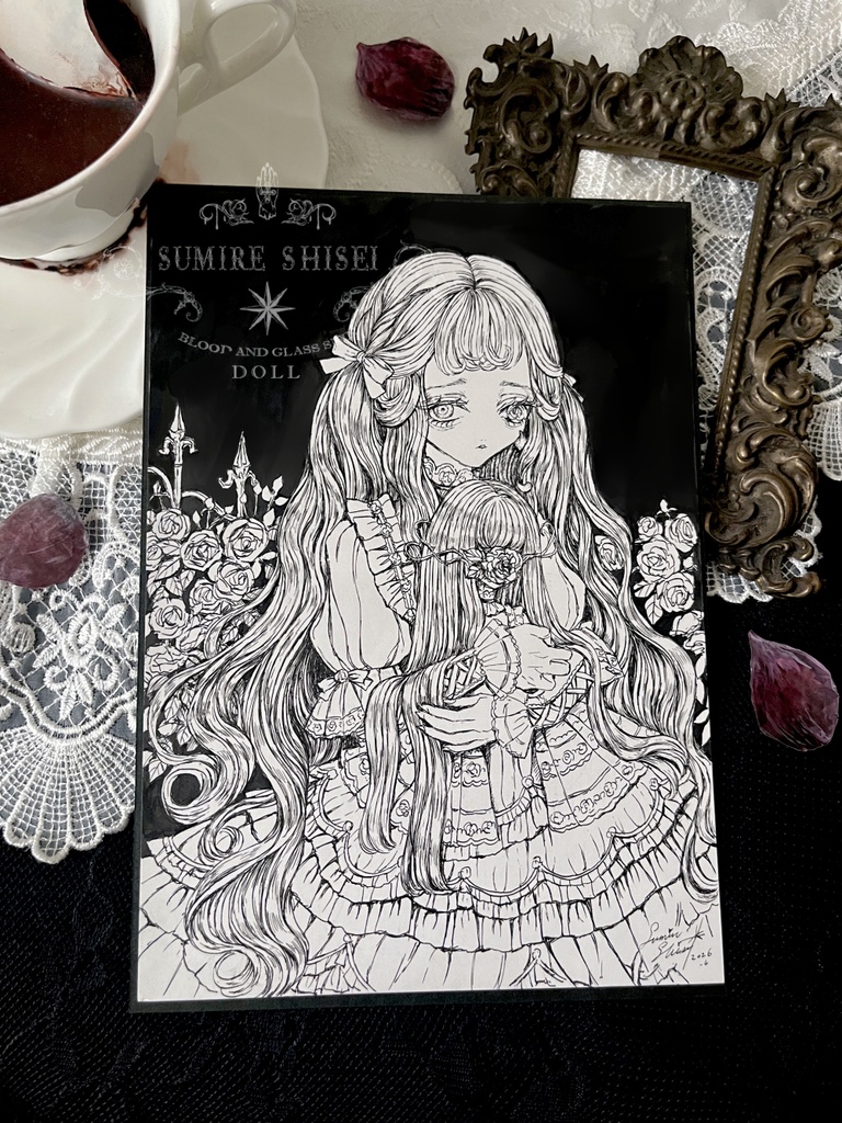 【ペン画】薔薇咲く少女たち