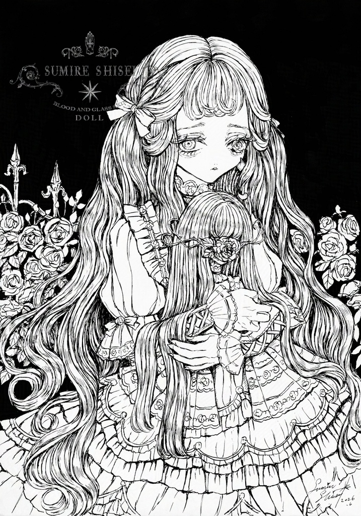 【ペン画】薔薇咲く少女たち