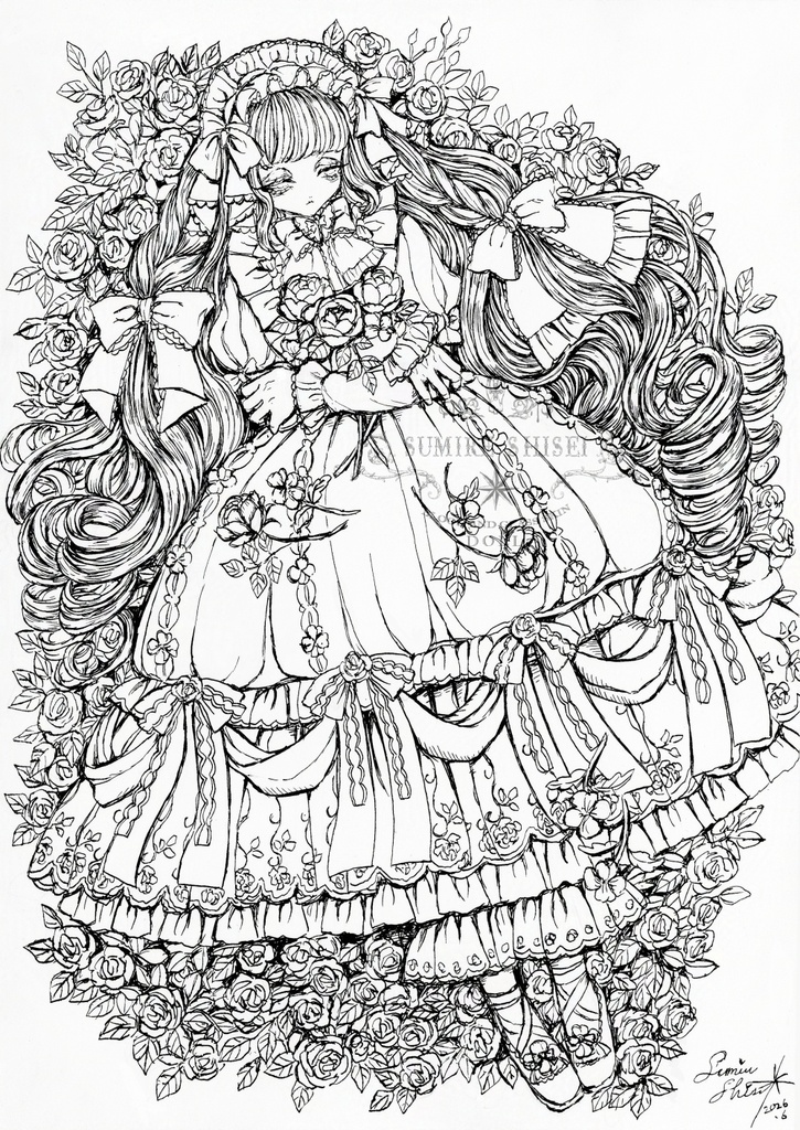 【ペン画】白い春の人形