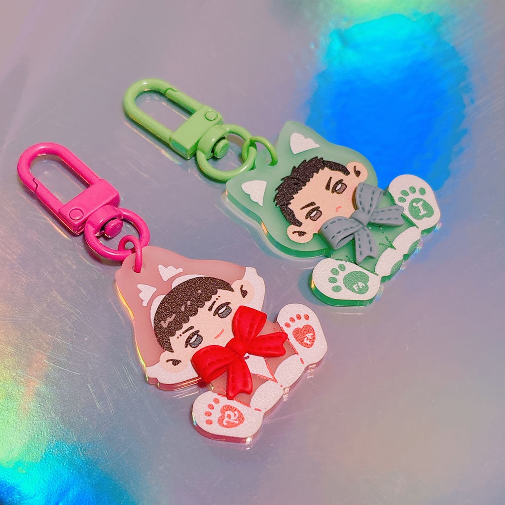 【完売・展示のみ】立体リボン付き!どうぶつ着ぐるみアクキーセット ver. おおかみサタケ & ねこちゃんイサミ