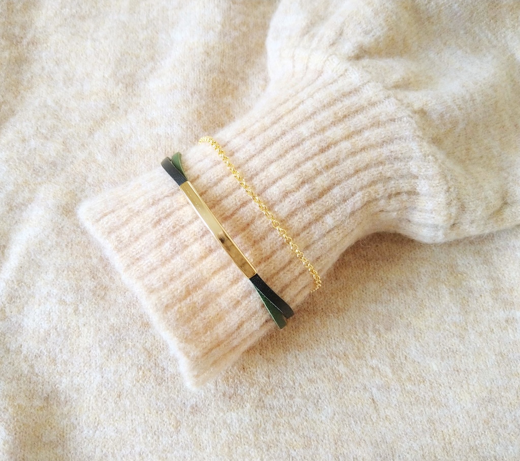 33承花 二人で一つな2連バイカラーレザーブレスレット