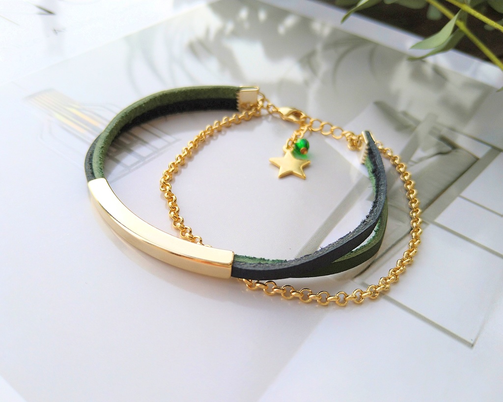 33承花 二人で一つな2連バイカラーレザーブレスレット