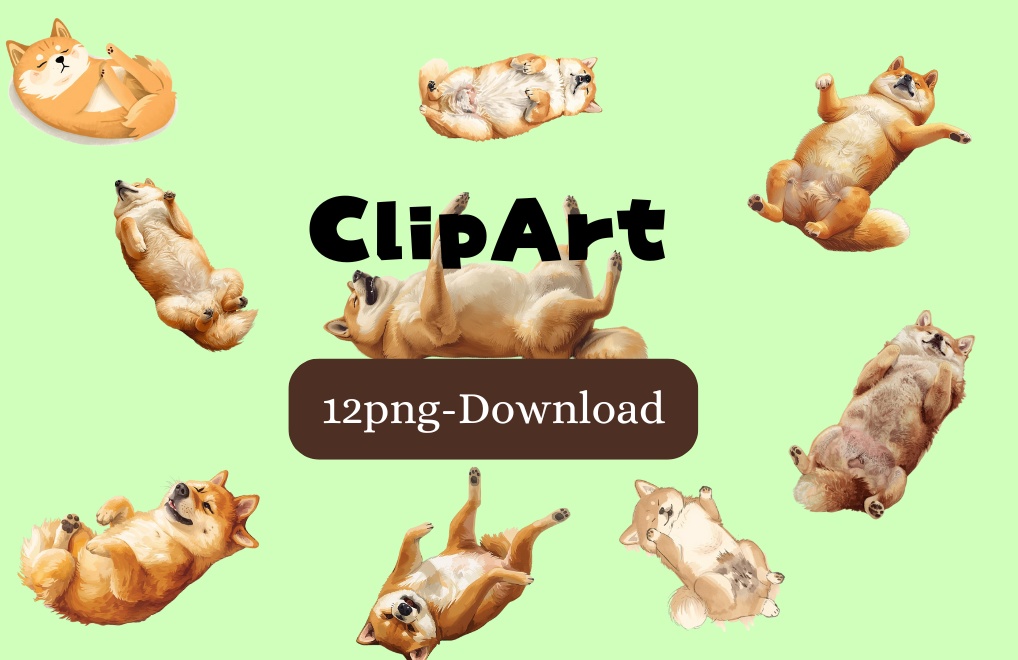 Heso-ten Shiba Inu Clipart|へそ天柴犬クリップアート12点セット(Cute Sleeping Dog Illustration)PN