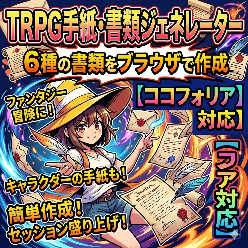TRPG手紙・書類ジェネレーター — 6種の書類をブラウザで作成【ココフォリア対応】