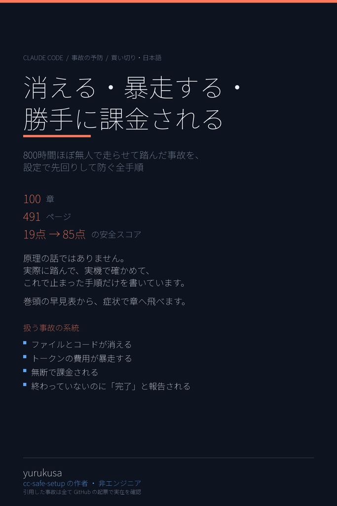 Claude Code 事故防止ガイド|データ消失・暴走・無断課金を防ぐ全97章(566ページPDF)