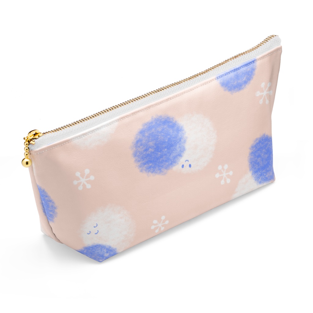 白と青のふわふわまるまる〈ポーチ〉