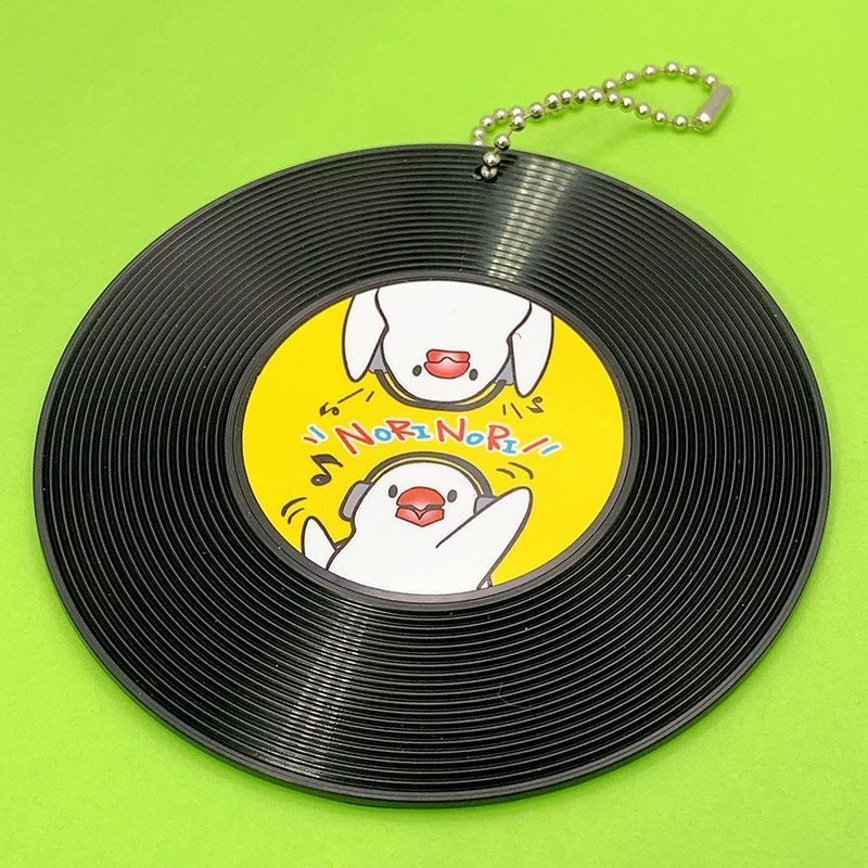 文鳥レコード型コースターキーホルダーver.ノリノリ