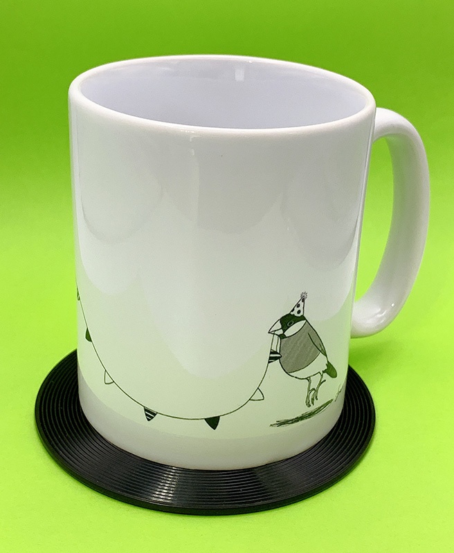 文鳥レコード型コースターキーホルダーver.ノリノリ