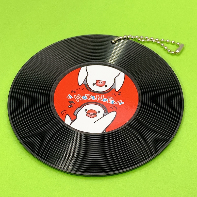 文鳥レコード型コースターキーホルダーver.ノリノリ