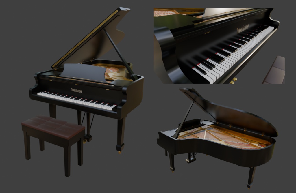 【無料】VRChat グランドピアノセット / Grand Piano Set【3Dモデル】