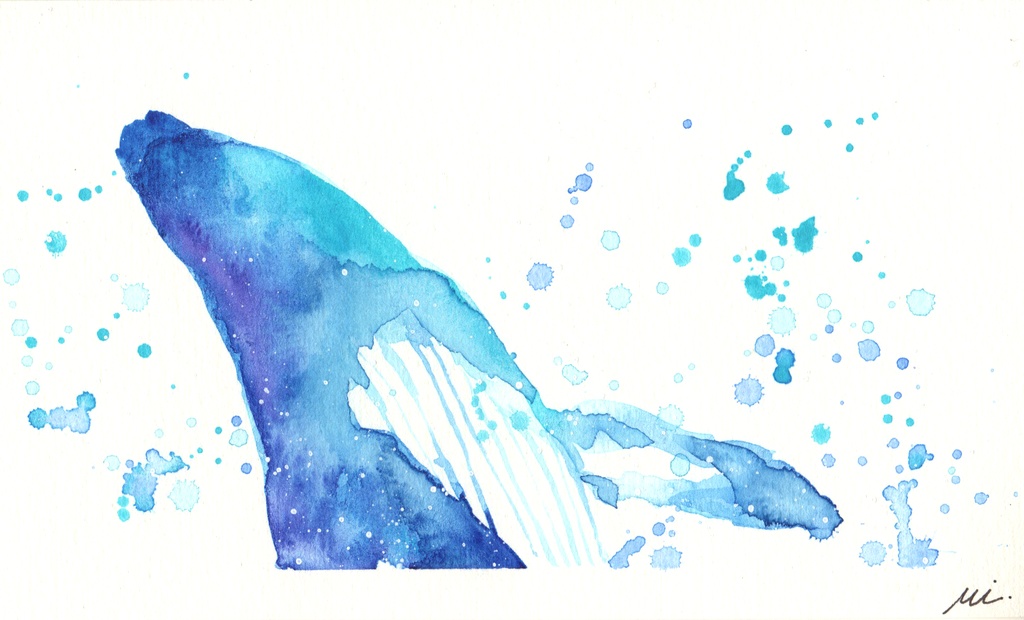 【水彩原画】ザトウクジラ 90×151mm