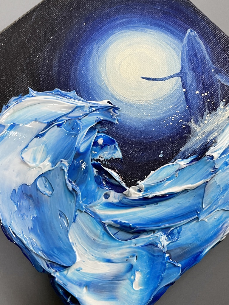 波とザトウクジラ 150×150mm