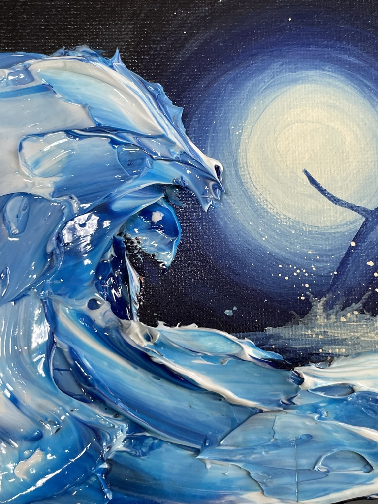 波とザトウクジラ 150×150mm