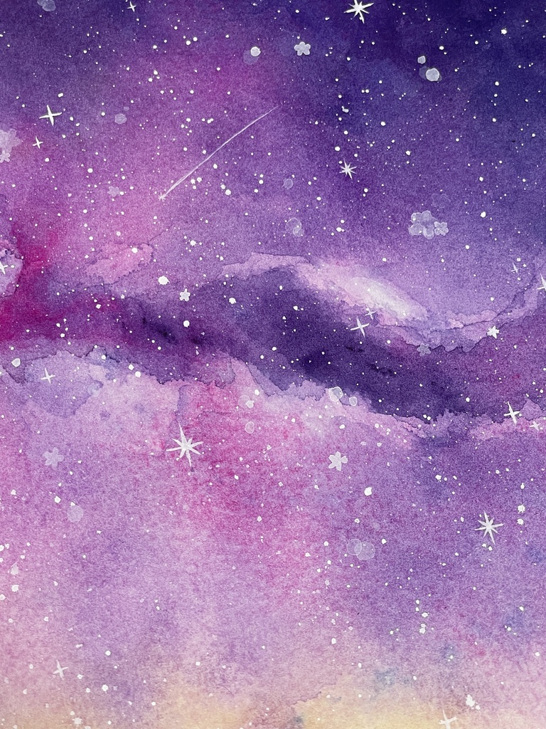 ピンクと紫の宇宙【水彩原画】 約17.8×23cm