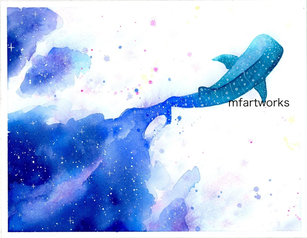 泳ぐジンベエザメ【水彩原画】 約19×24cm