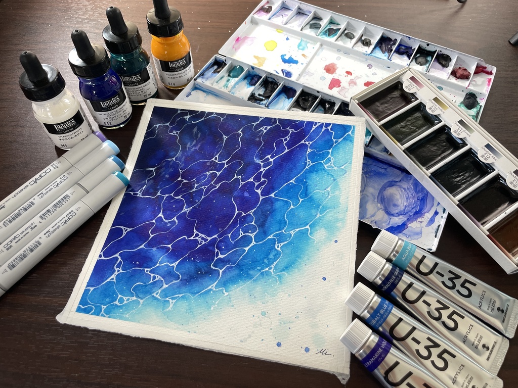 海【水彩原画】19.2×19.7cm