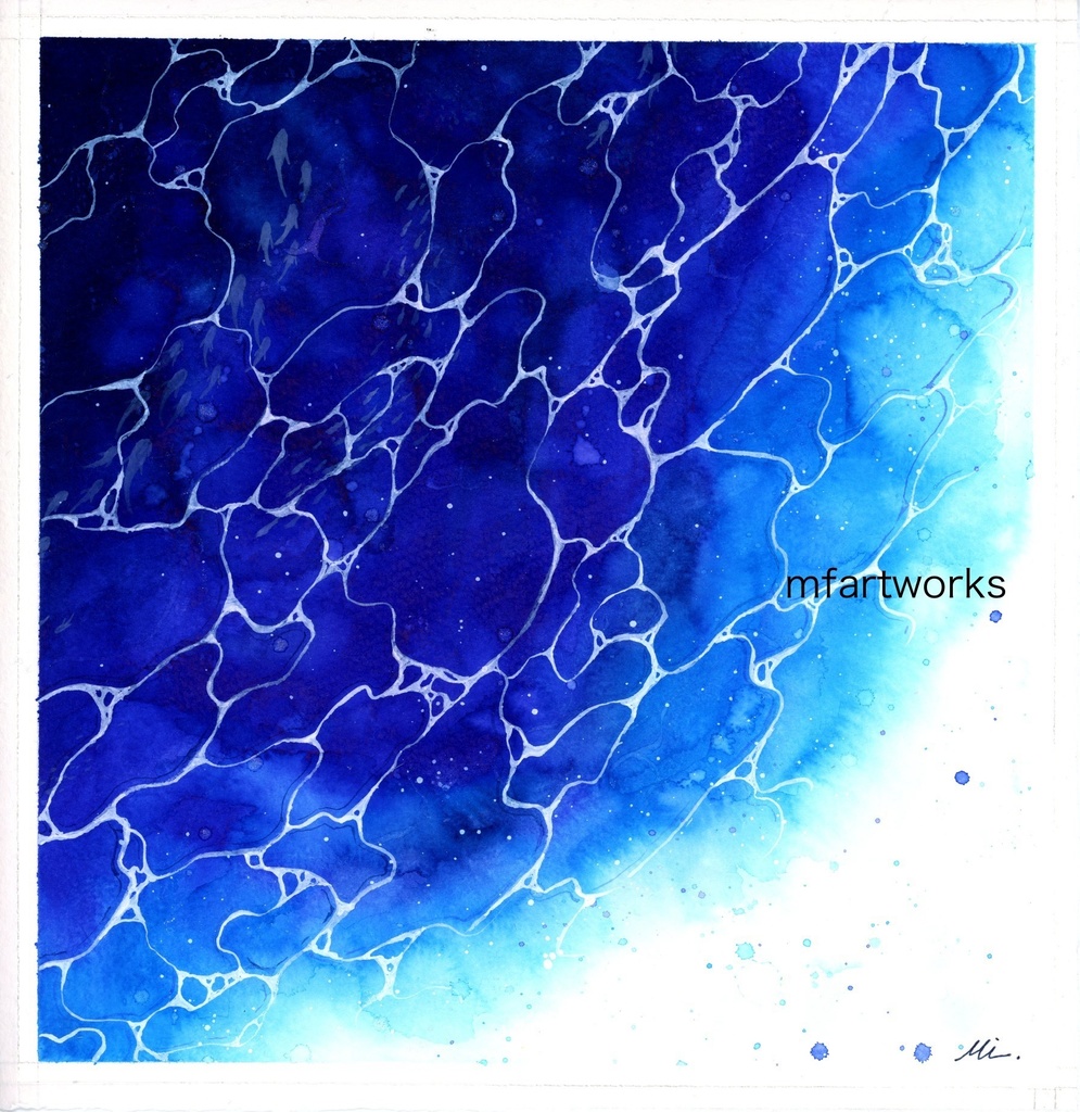 海【水彩原画】19.2×19.7cm