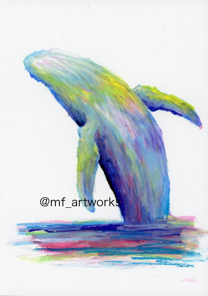【オイルパステル原画】　ザトウクジラ