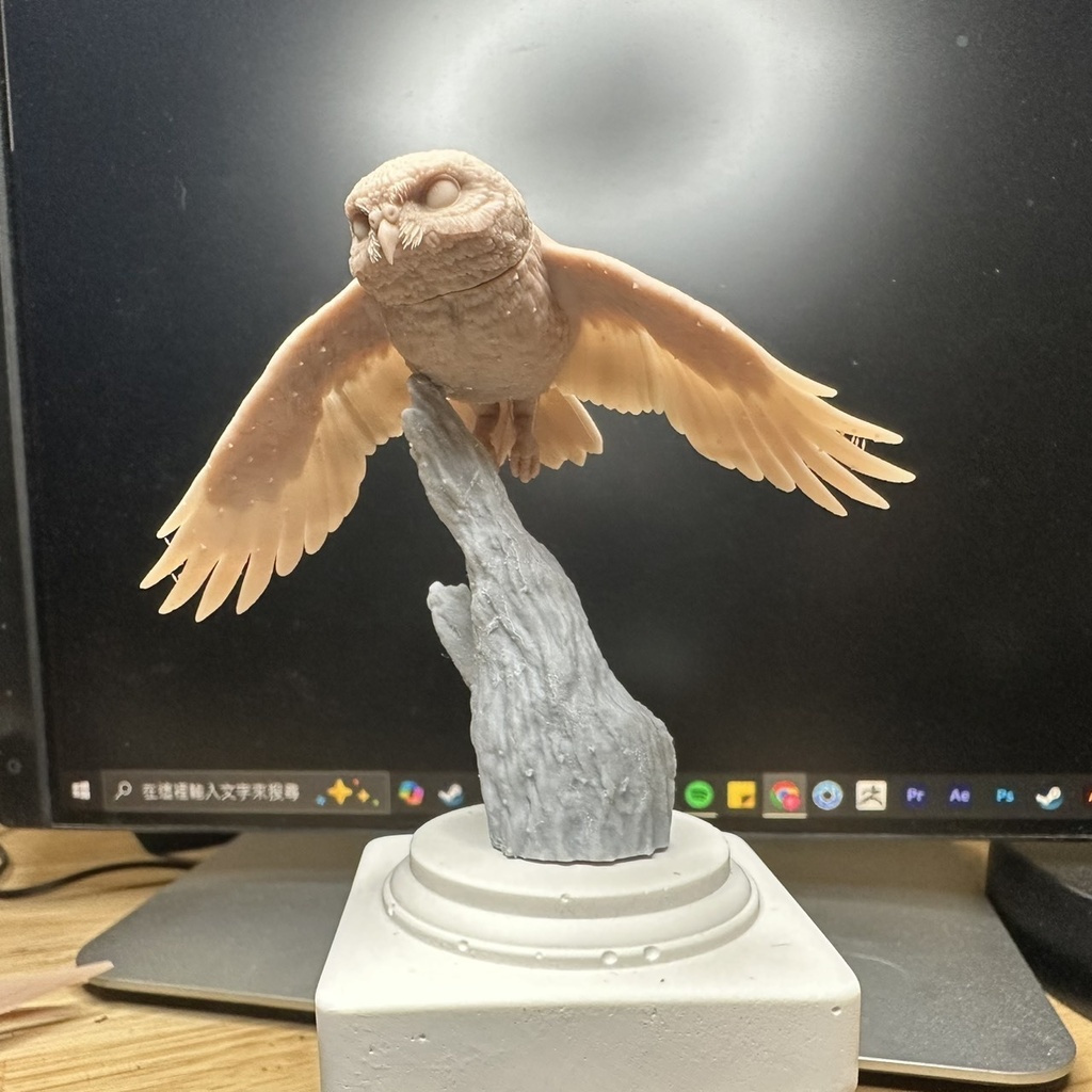 桌上野鳥図鑑 -ヒメフクロウ(飛行版)_未塗装キット