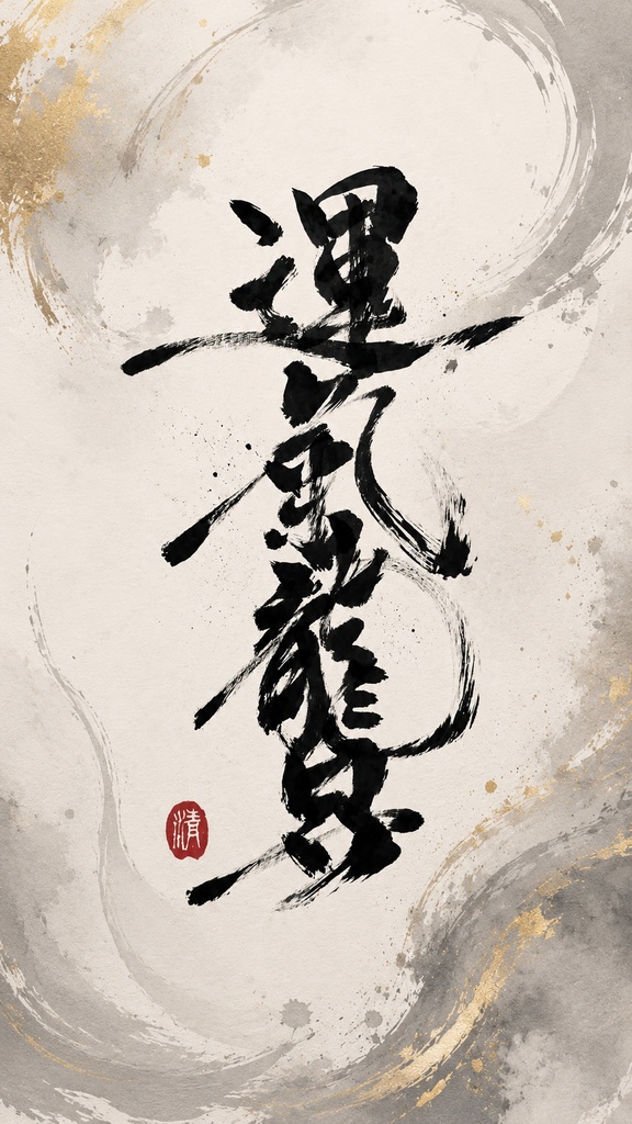 運気龍昇 - 墨と円が描く未来への道 - 和モダン書道アート壁紙