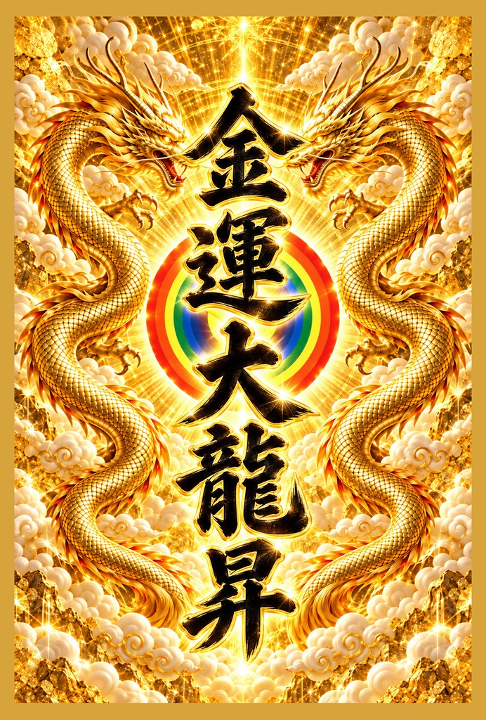 金運大龍昇｜黄金龍の縁起物｜ポストカード印刷用データ