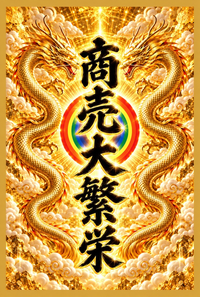 商売大繁栄|黄金龍の縁起物|ポストカード印刷用データ