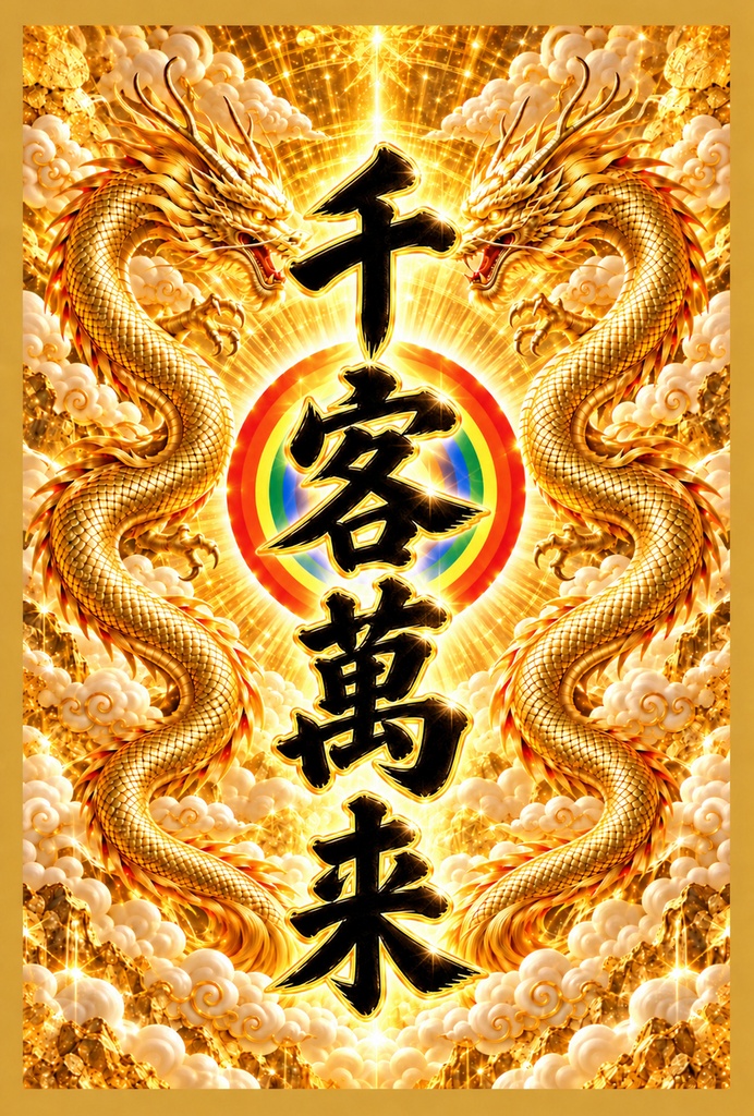 千客萬来｜黄金龍の縁起物｜ポストカード印刷用データ