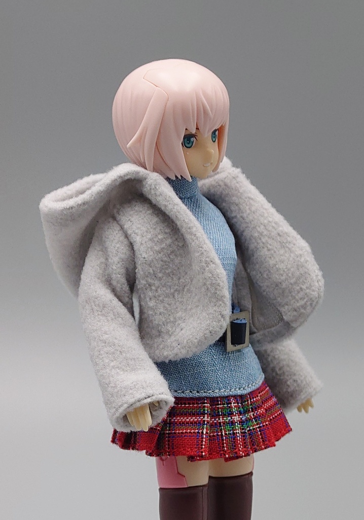 1/12 フリース+ワンピース、ベルト付(グレー)