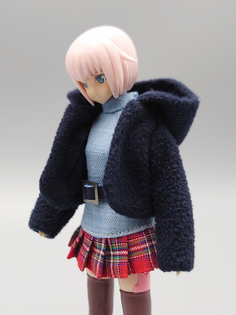 1/12 フリース+ワンピース、ベルト付(紺)
