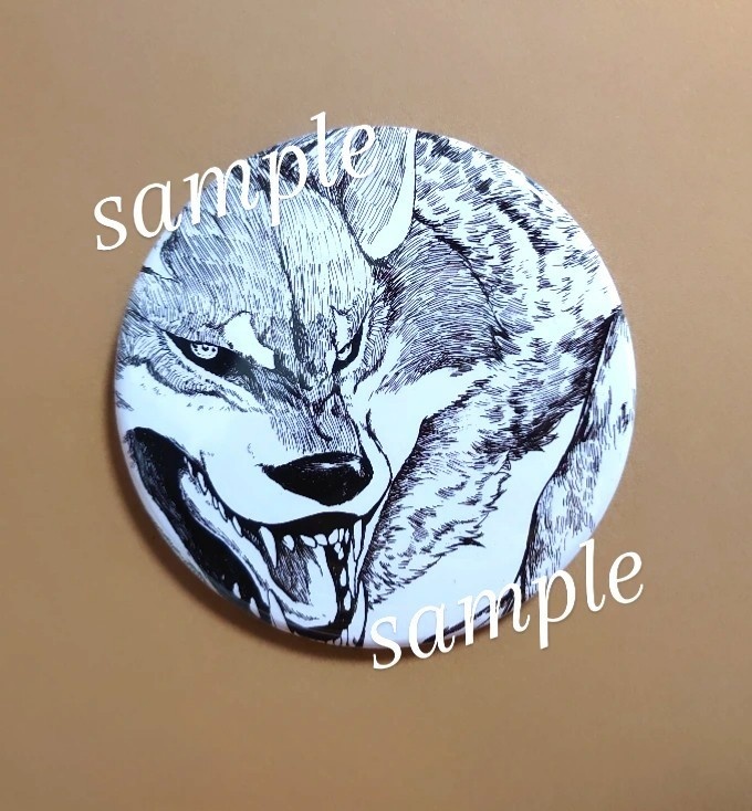 オリジナルモノクロイラスト ビッグ缶バッジ 狼