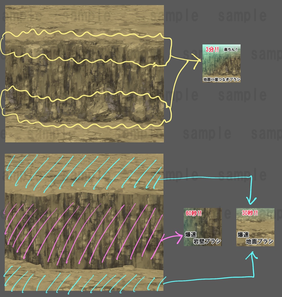 簡単!地面⇔崖 繋ぎブラシ001 クリスタブラシ