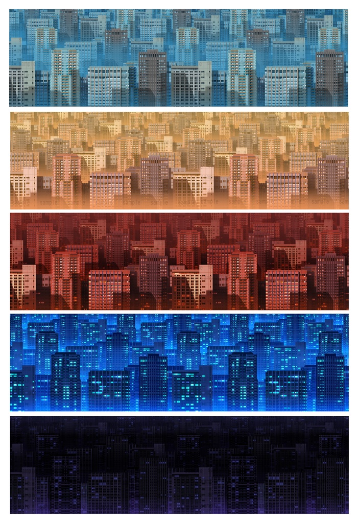 ビル街 6種セット 横スクロール