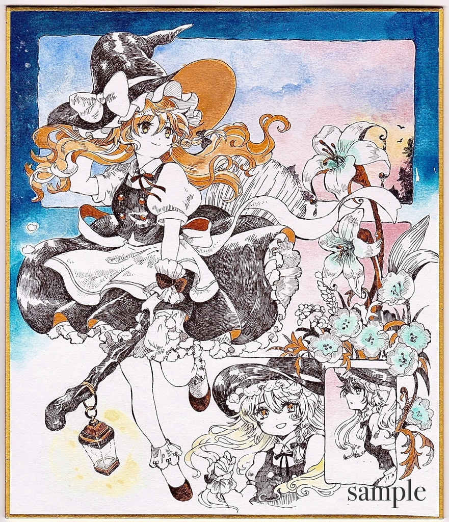 東方project 手描きイラスト　魔理沙　色紙