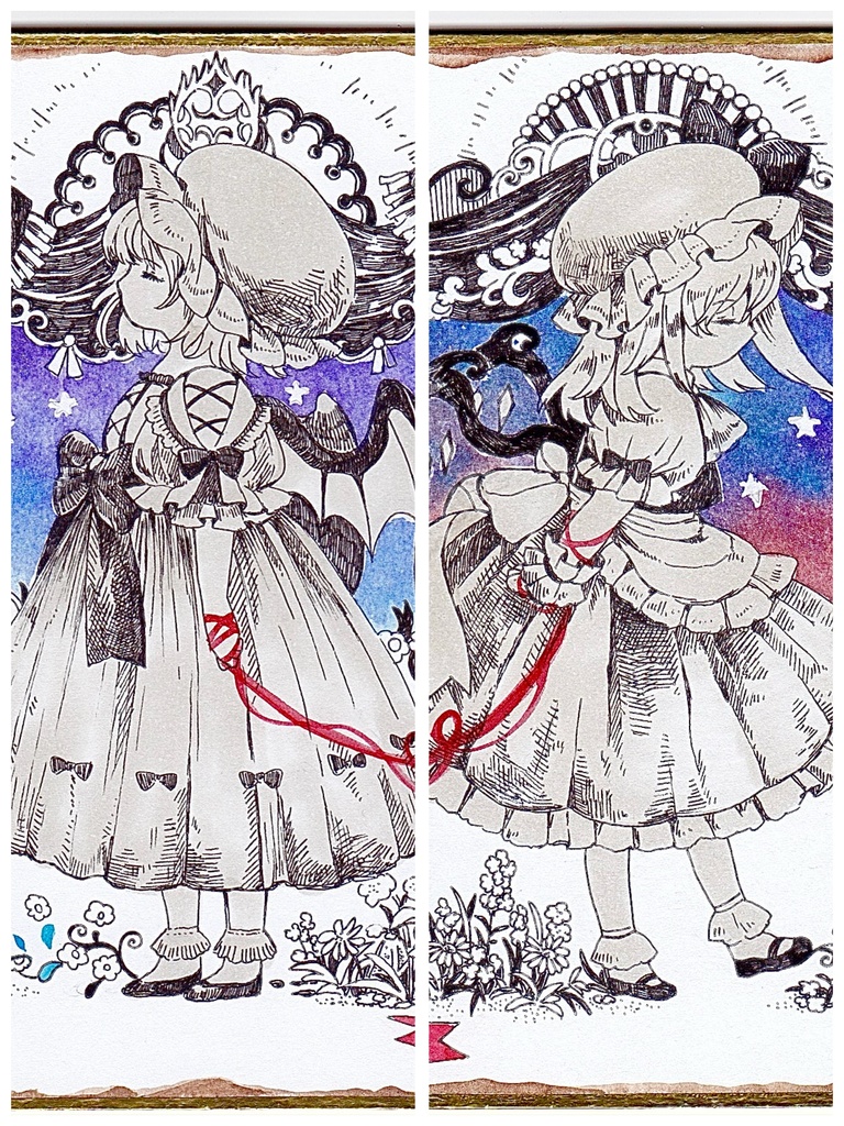 手描きイラスト 東方project ２枚組　小色紙