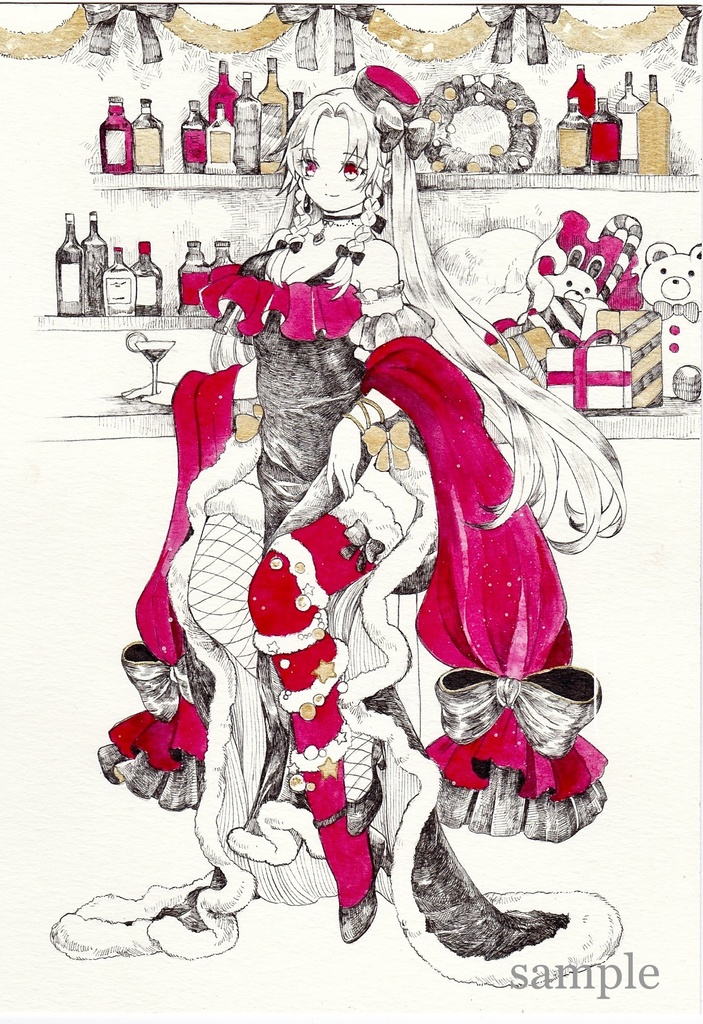 東方project 手描きイラスト　水彩紙「紅美鈴」クリスマスver