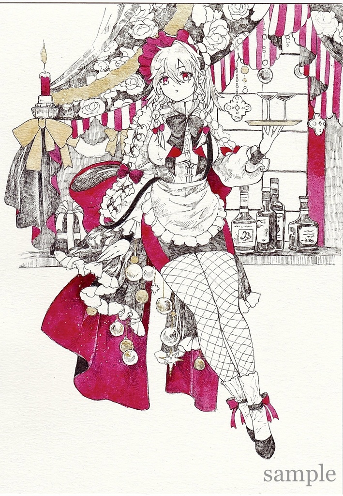 東方project 手描きイラスト　水彩紙 「十六夜咲夜」クリスマスver