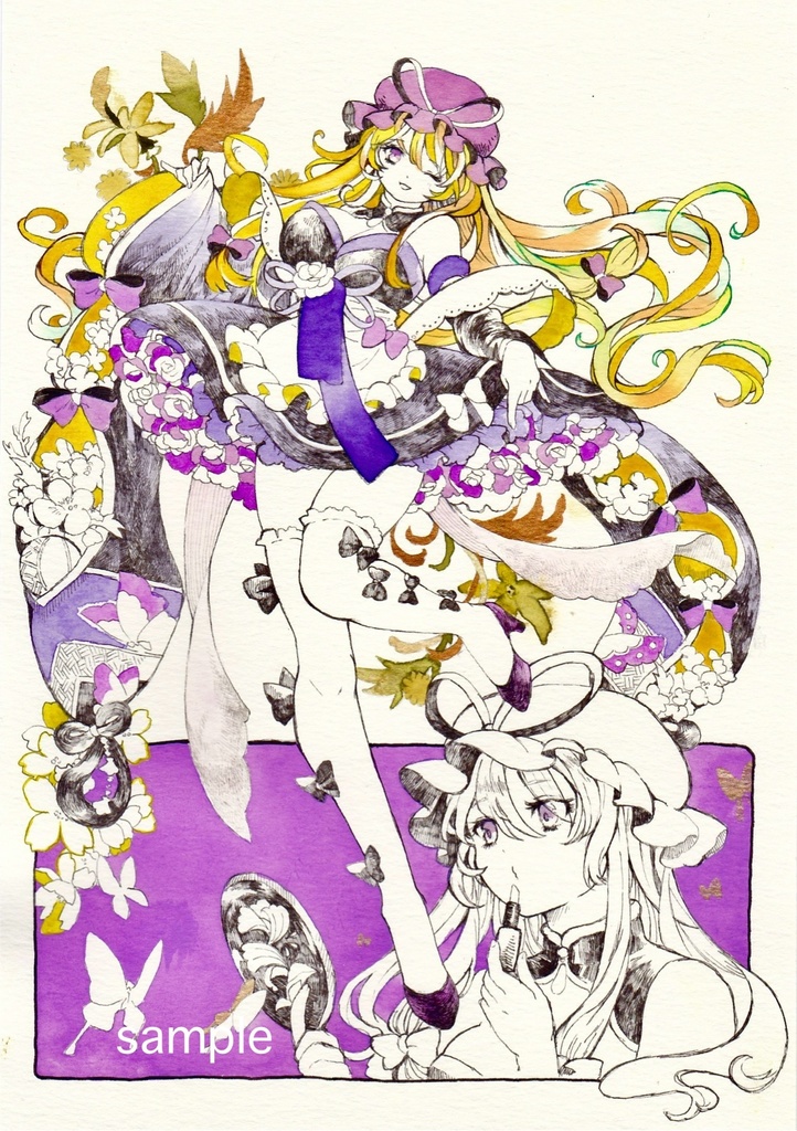 東方project 手描きイラスト　「八雲紫」 水彩紙